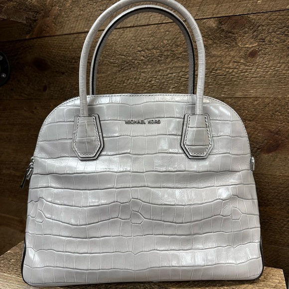 Michael Kors Gray Croc-Embossed Satchel with Chain Strap - Picture 3 of 11
